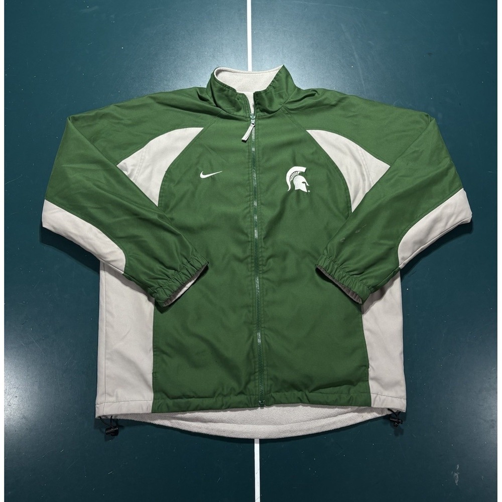 Vintage Nike Michigan State Reversible Jacket Men Large Green Fleece Windbreaker